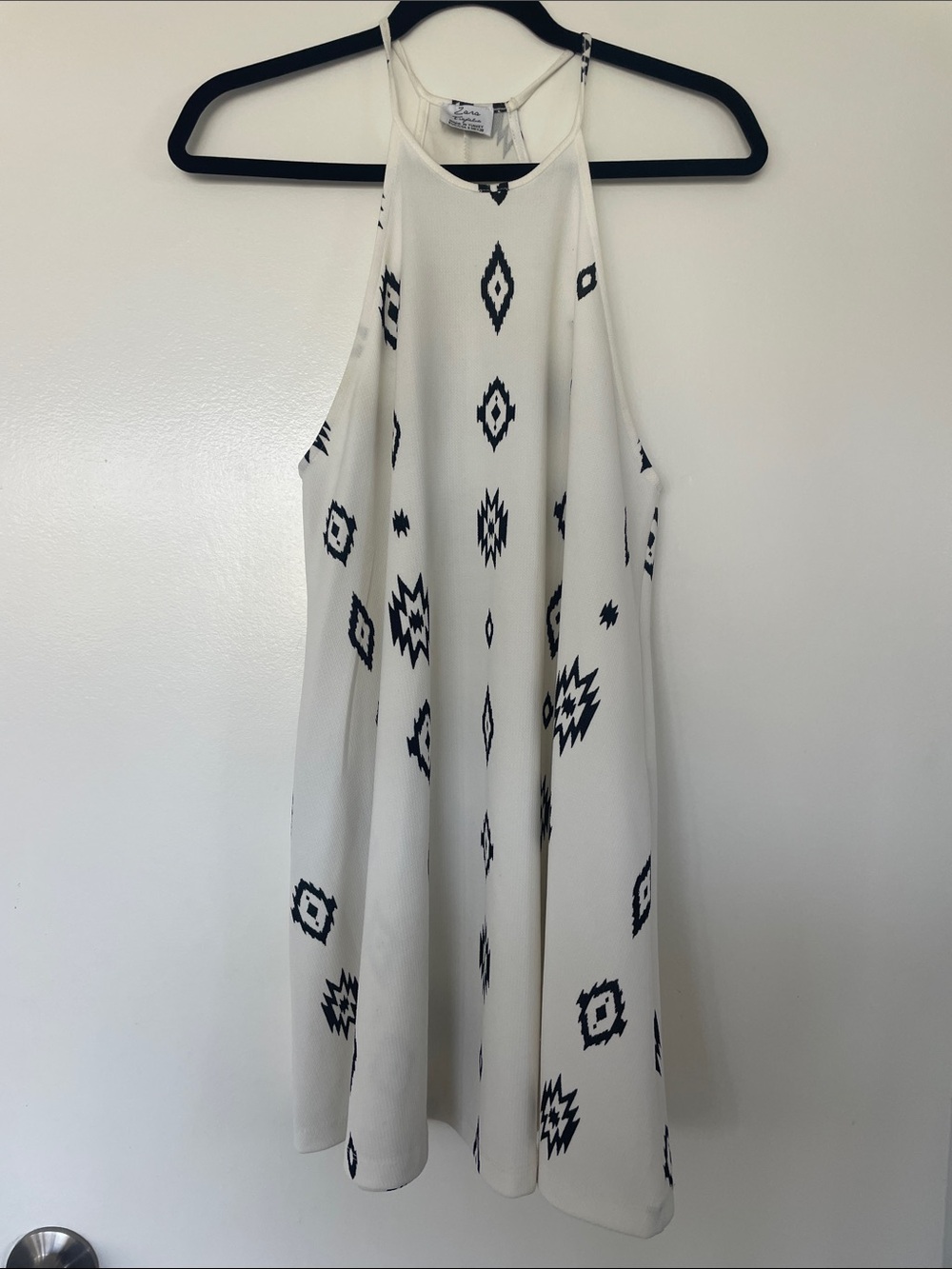 Zara White Halter Mini Dress with Black Aztec Motif